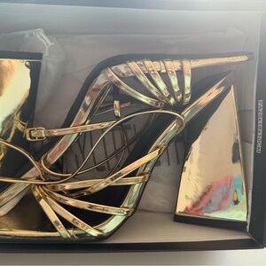 Gold Strappy thick Heeled sandals